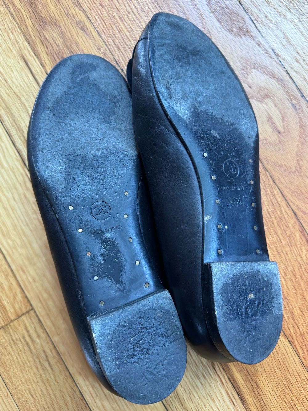 CHANEL Cambon Camellia Black Lambskin Flower Logo Ballet Flats 39.5 9 9.5 - Picture 7 of 8